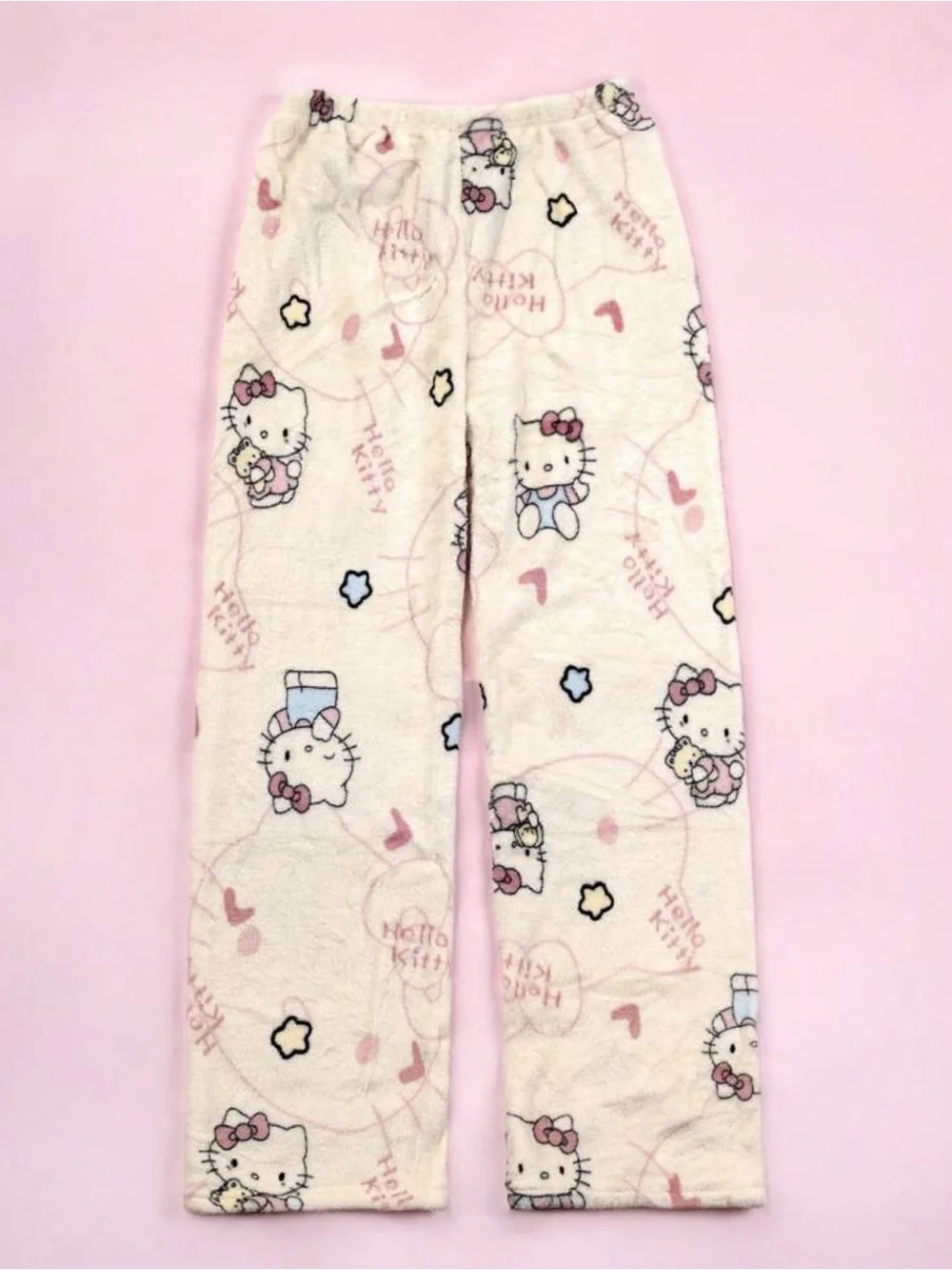 Hello Kitty Cream and Pink Fleece Women Pajama Bottoms